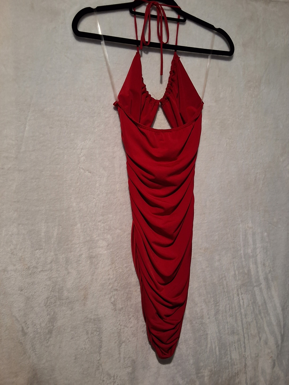 Red Mini Halter Ruched Dress - Picture 8 of 8